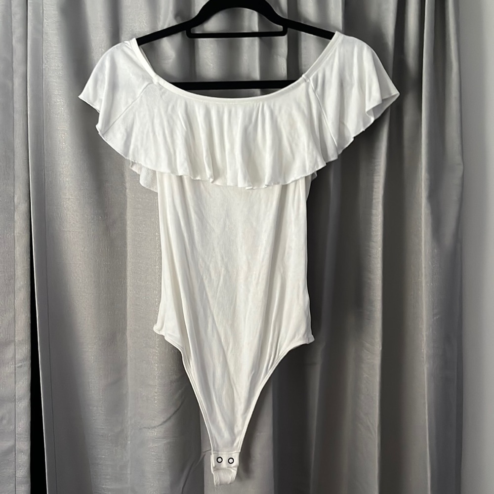 Off the shoulder white body suit